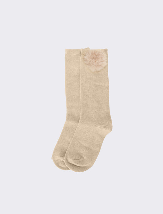 Calzino bambina con pon pon 1 paio - Beige