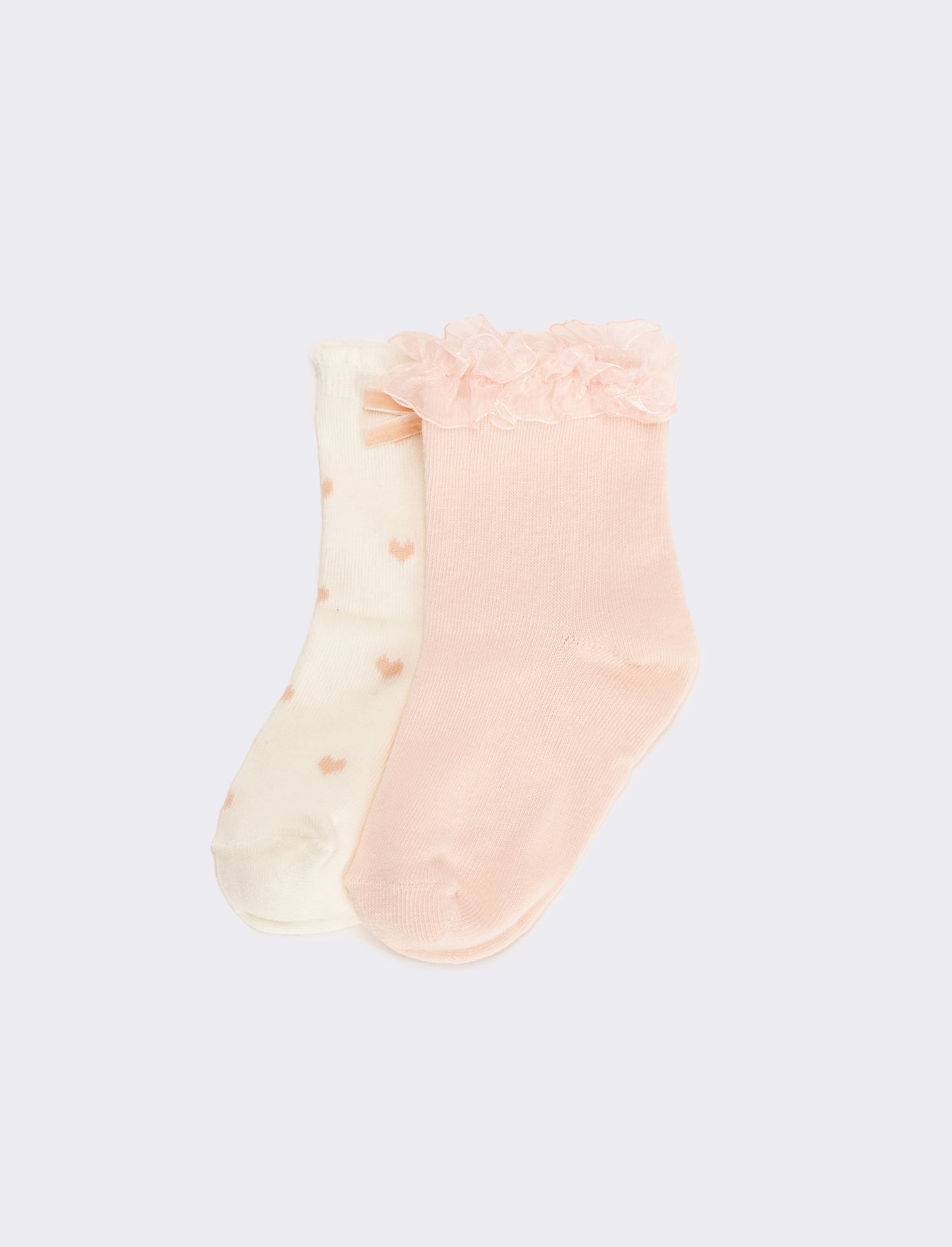 Calzini bambina 2 paia con fiocco e rouche - Rosa