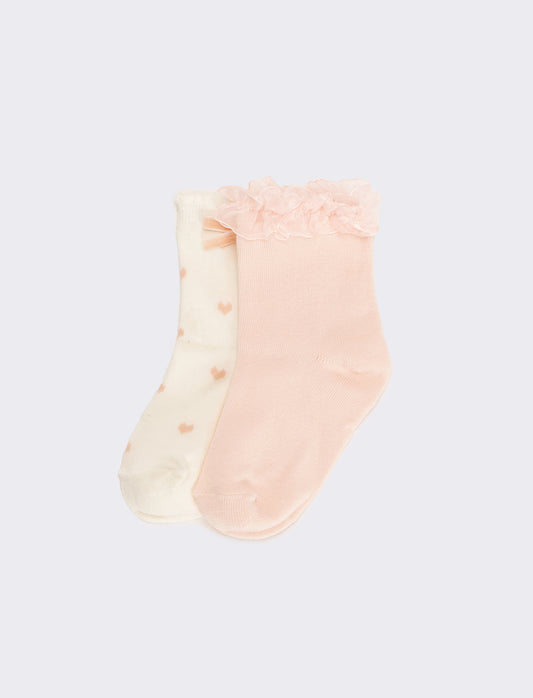 Calzini bambina 2 paia con fiocco e rouche - Rosa