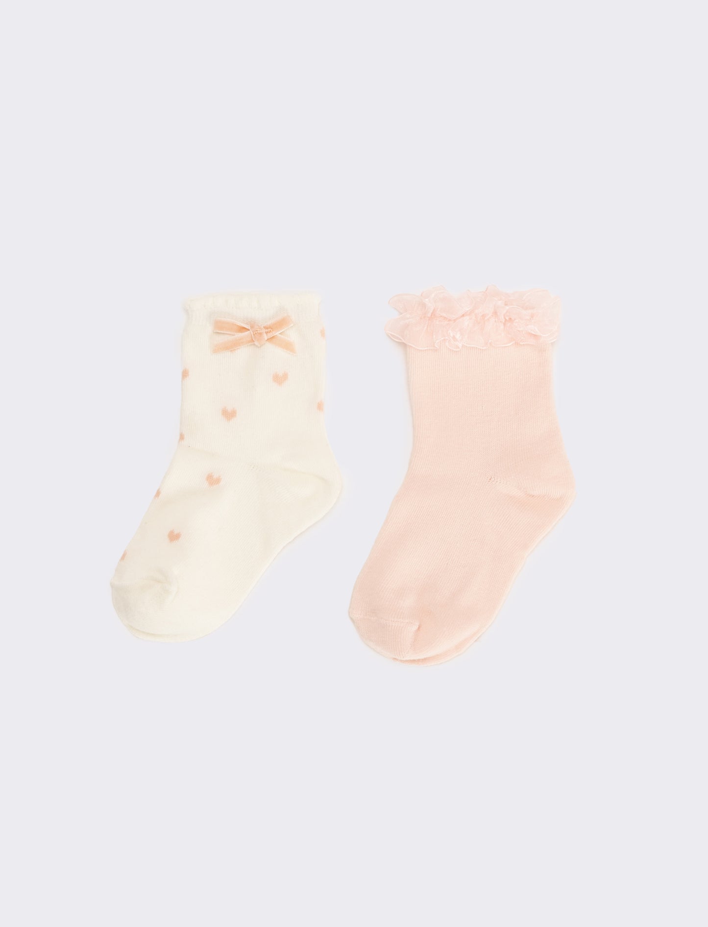 Calzini bambina 2 paia con fiocco e rouche - Rosa