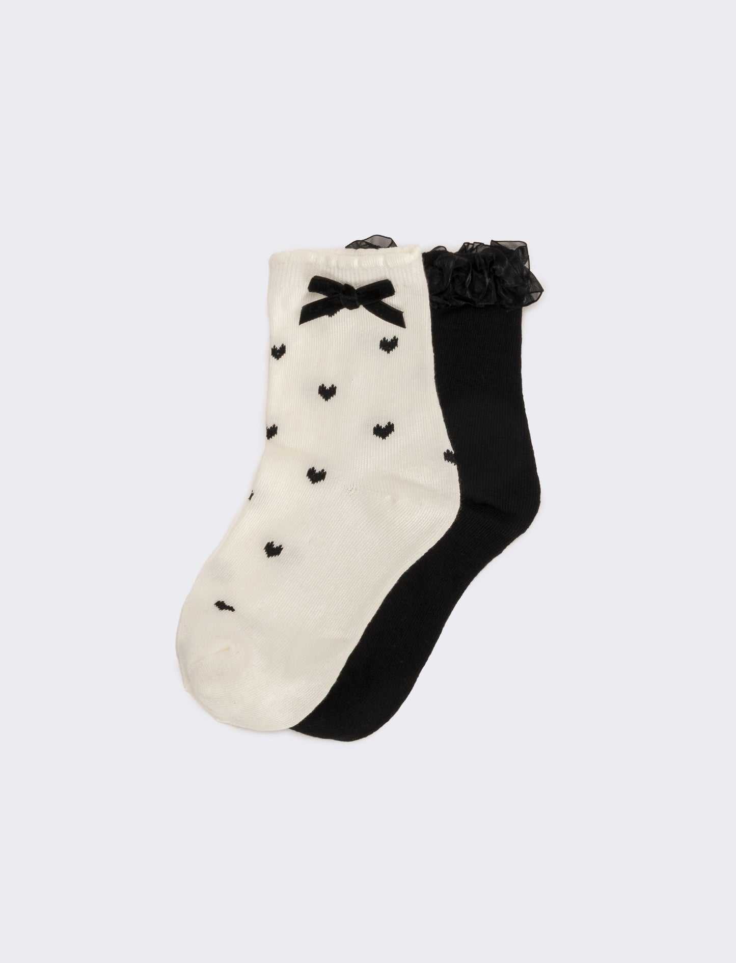 Calzini bambina 2 paia con fiocco e rouche - Nero