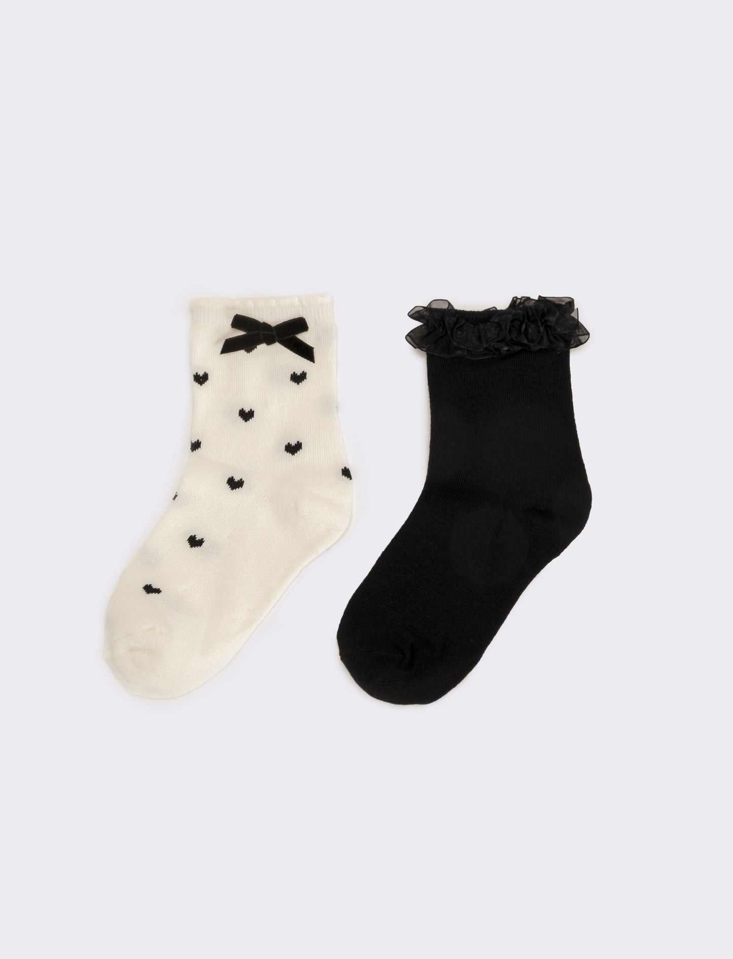 Calzini bambina 2 paia con fiocco e rouche - Nero