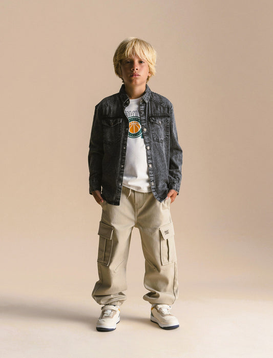 Camicia in denim. - Grigio