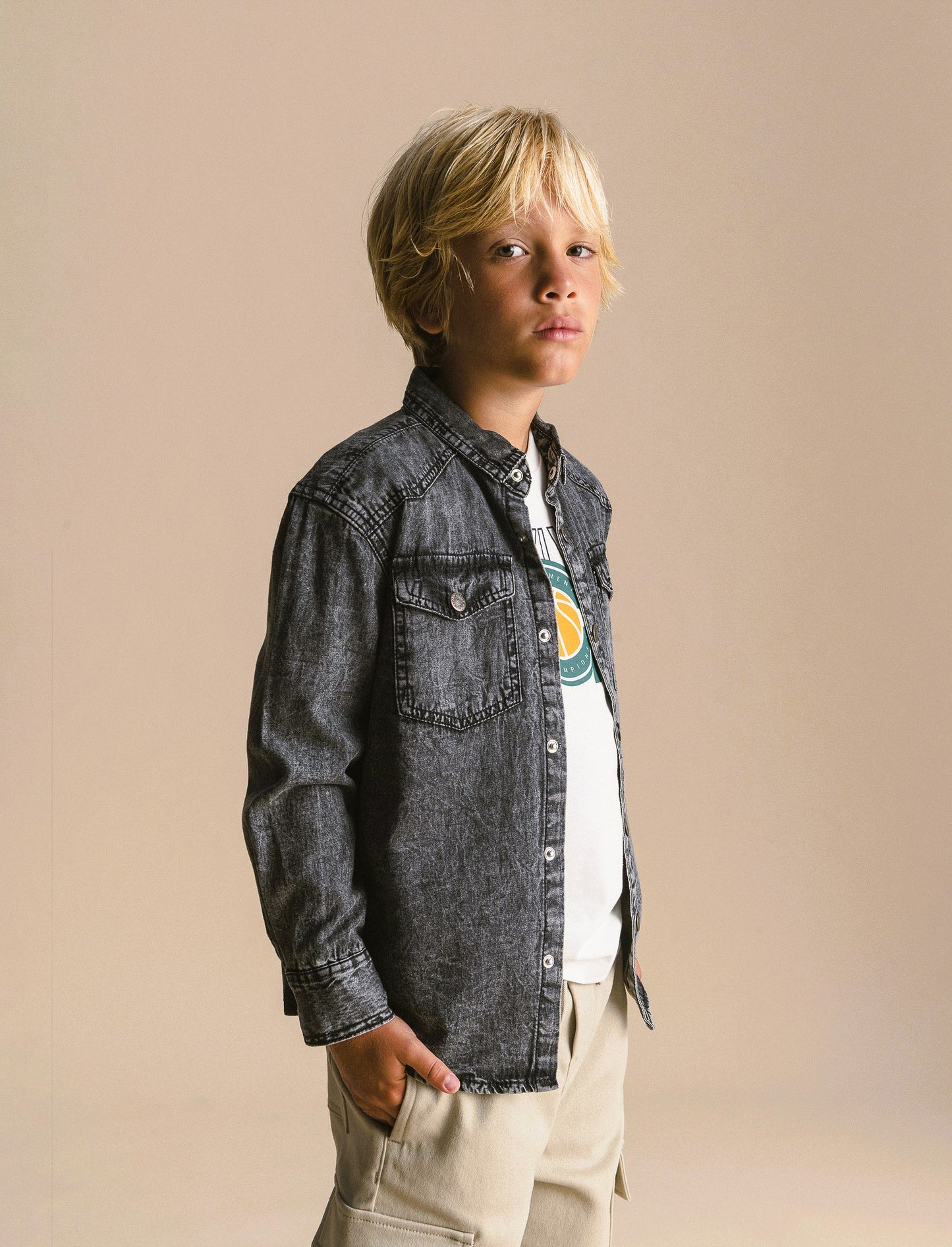 Camicia in denim. - Grigio