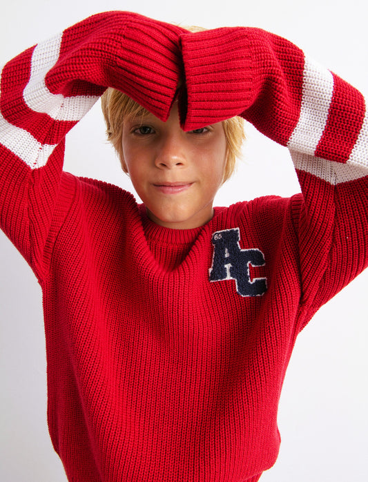 Maglione stile college con patch. - Rosso