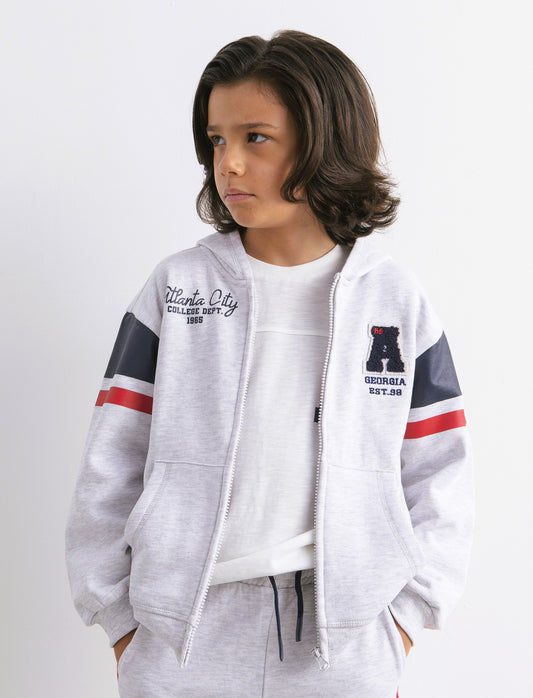 Felpa con cappuccio college. - Grigio mel.