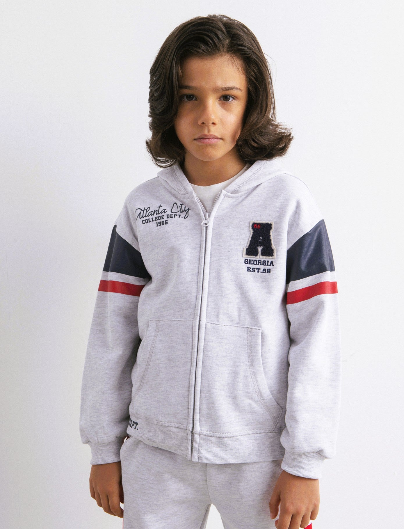 Felpa con cappuccio college. - Grigio mel.