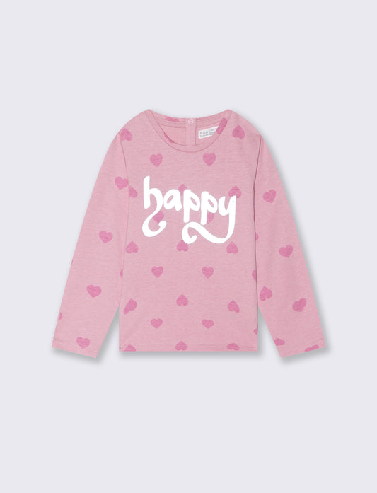 T shirt con fantasia e stampa - Rosa