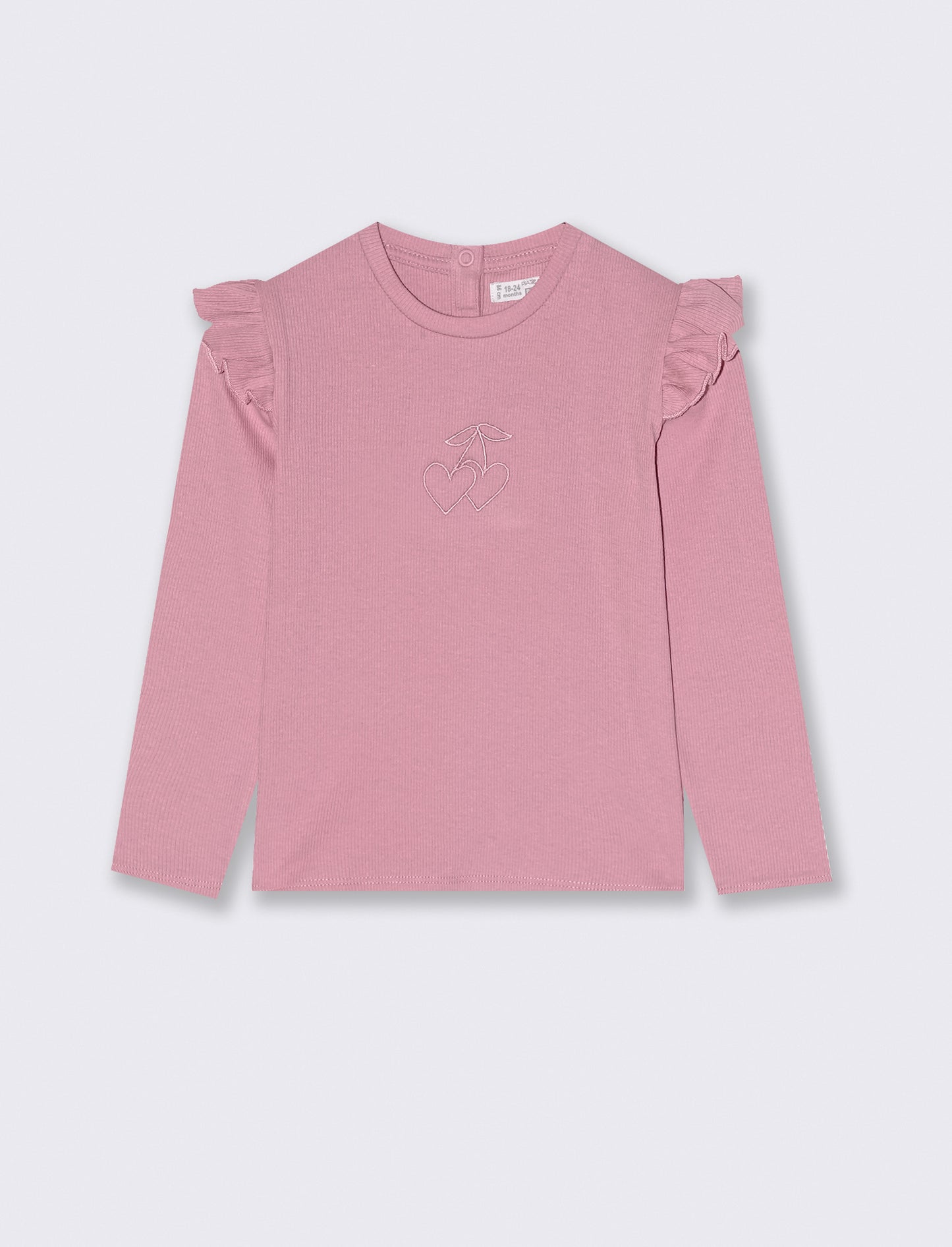 T shirt in costina con ricamo - Rosa