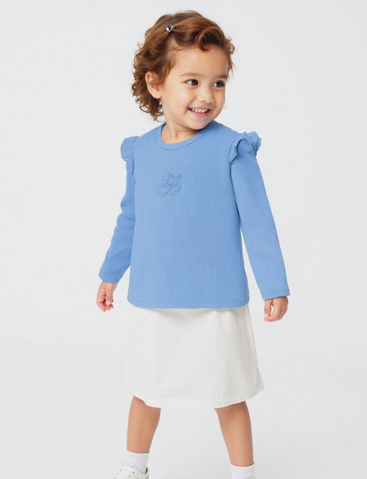 T shirt in costina con ricamo - Azzurro