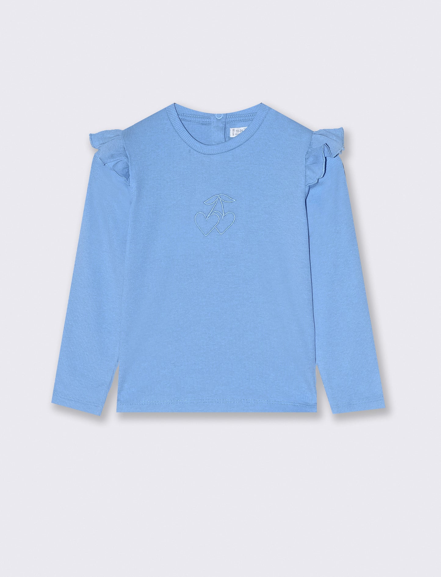 T shirt in costina con ricamo - Azzurro
