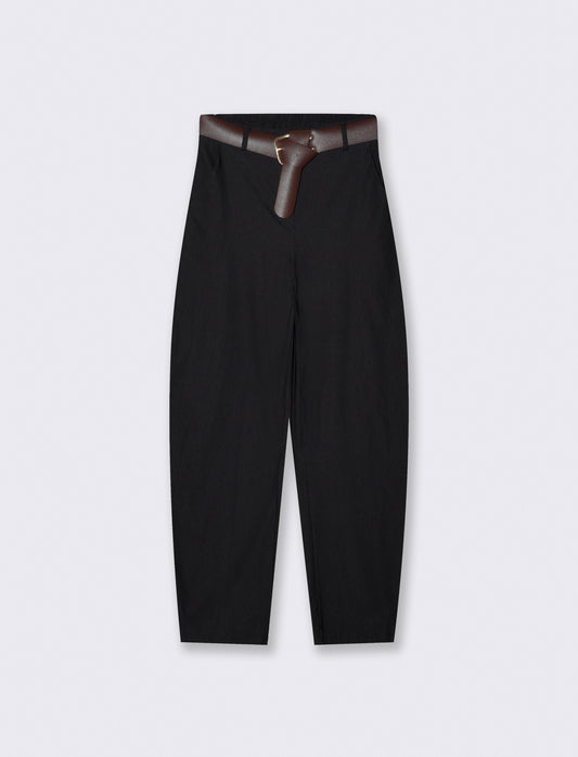 Pantaloni Dritti con Tasche e Cintura - Nero