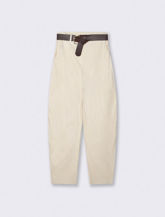 Pantaloni Dritti con Tasche e Cintura - Bianco burro