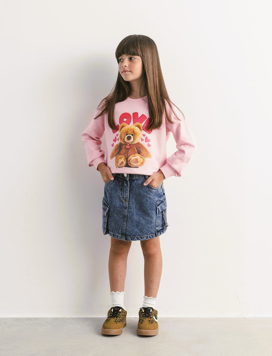 Gonna da bambina in denim con tasconi laterali. - Denim