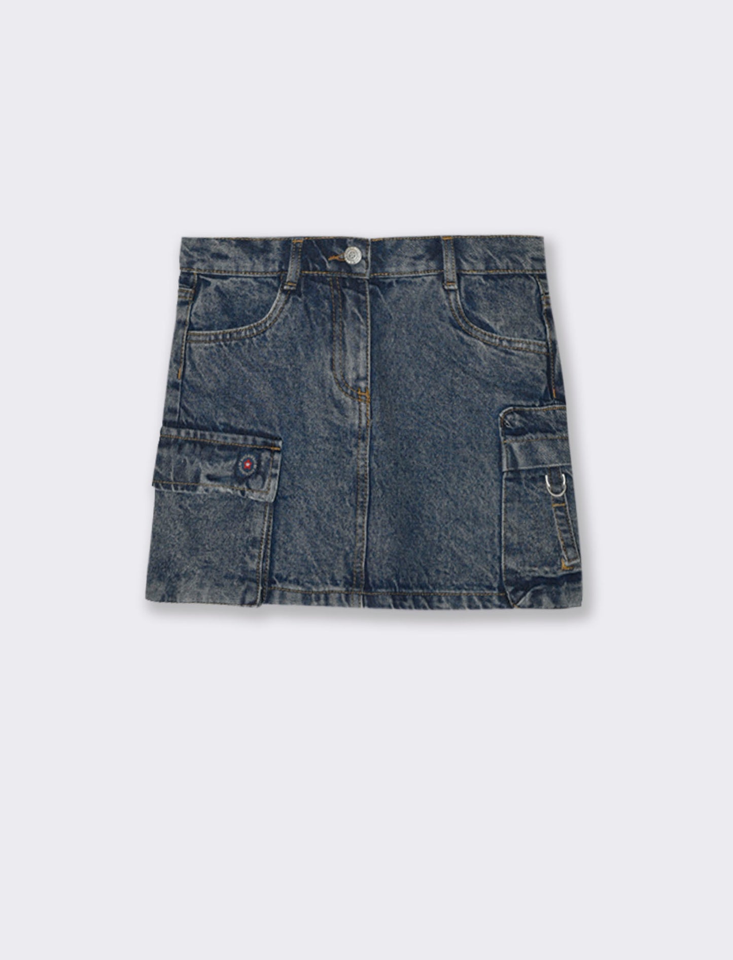 Gonna da bambina in denim con tasconi laterali. - Denim