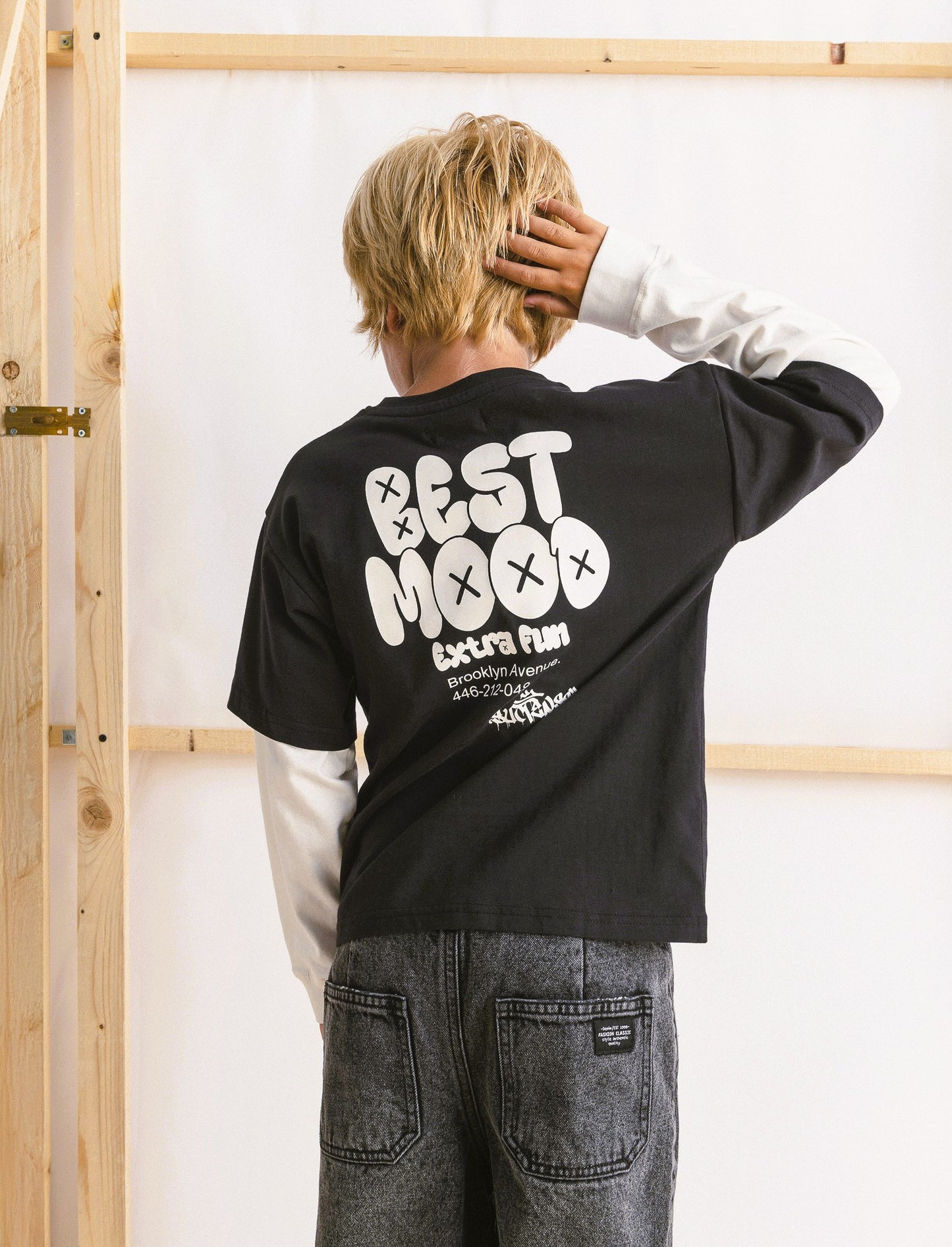 T-shirt maniche lunghe bicolor - Nero