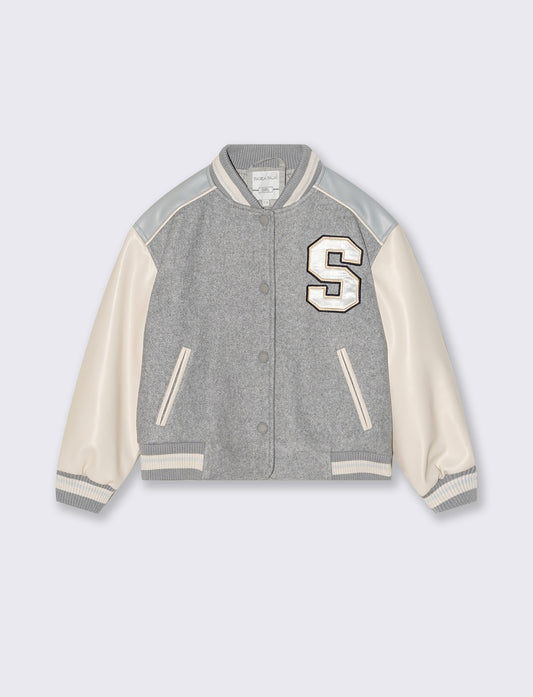 Giubbotto stile college con patches - Grigio mel.