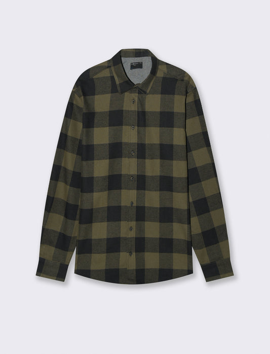 CAMICIA A QUADRI IN FLANELLA - Verde militare