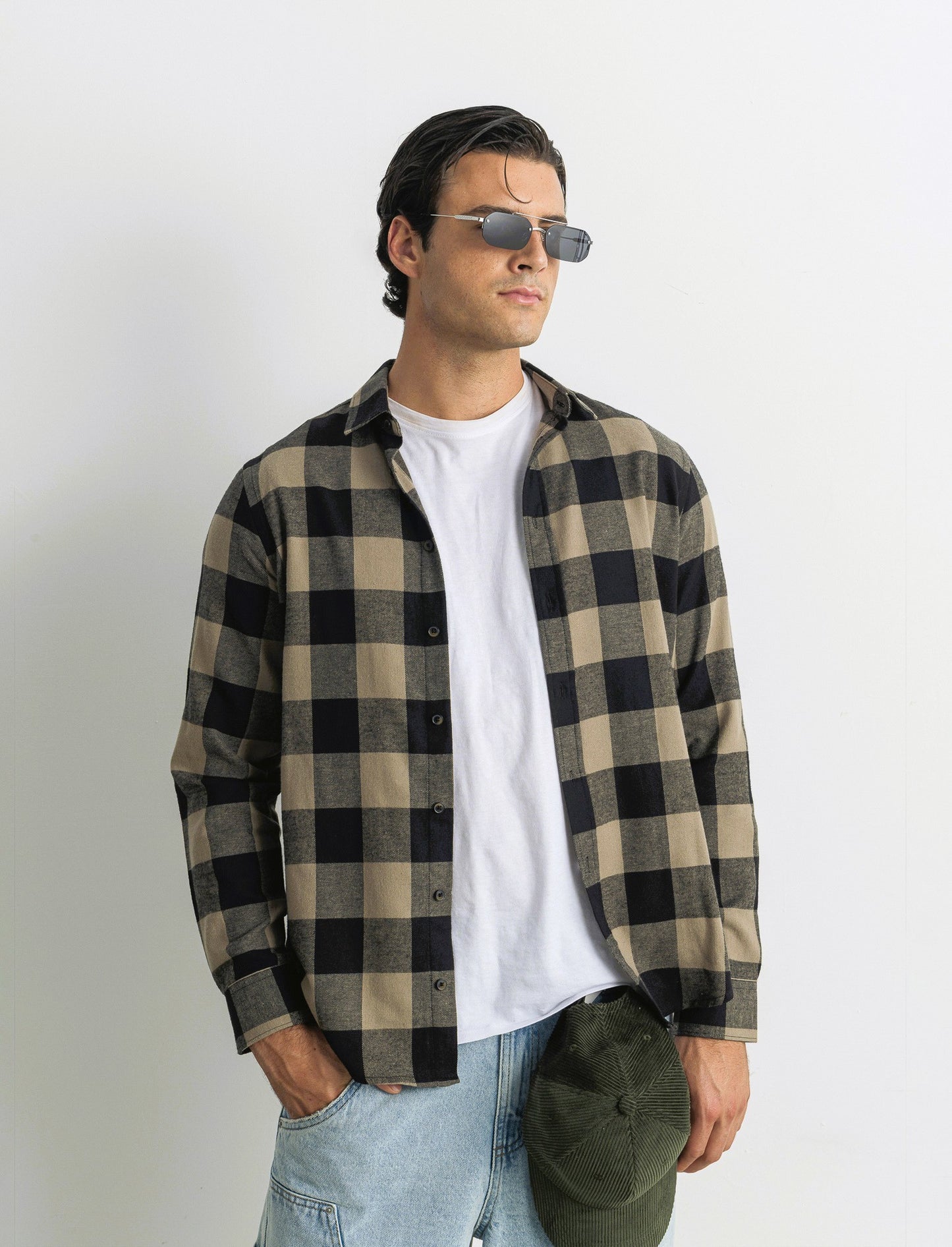 CAMICIA A QUADRI IN FLANELLA - Verde kaki