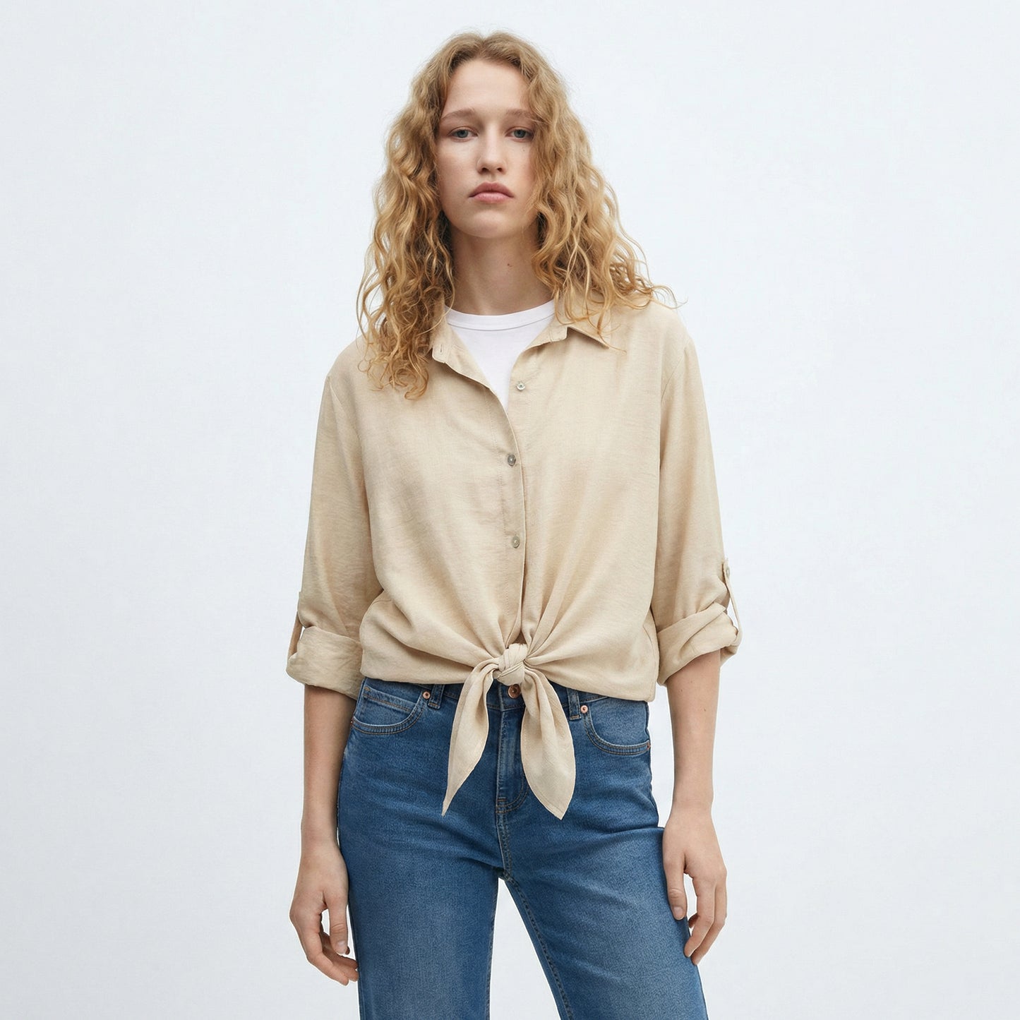 Soft three-quarter shirt - Beige