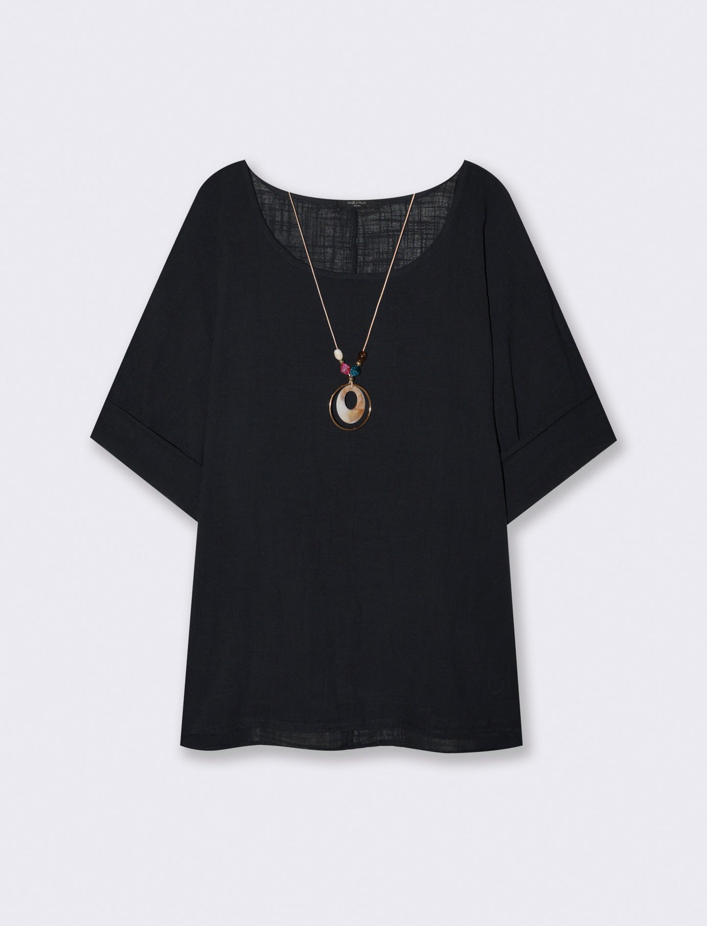 Round neck blouse with three-quarter sleeves - Black