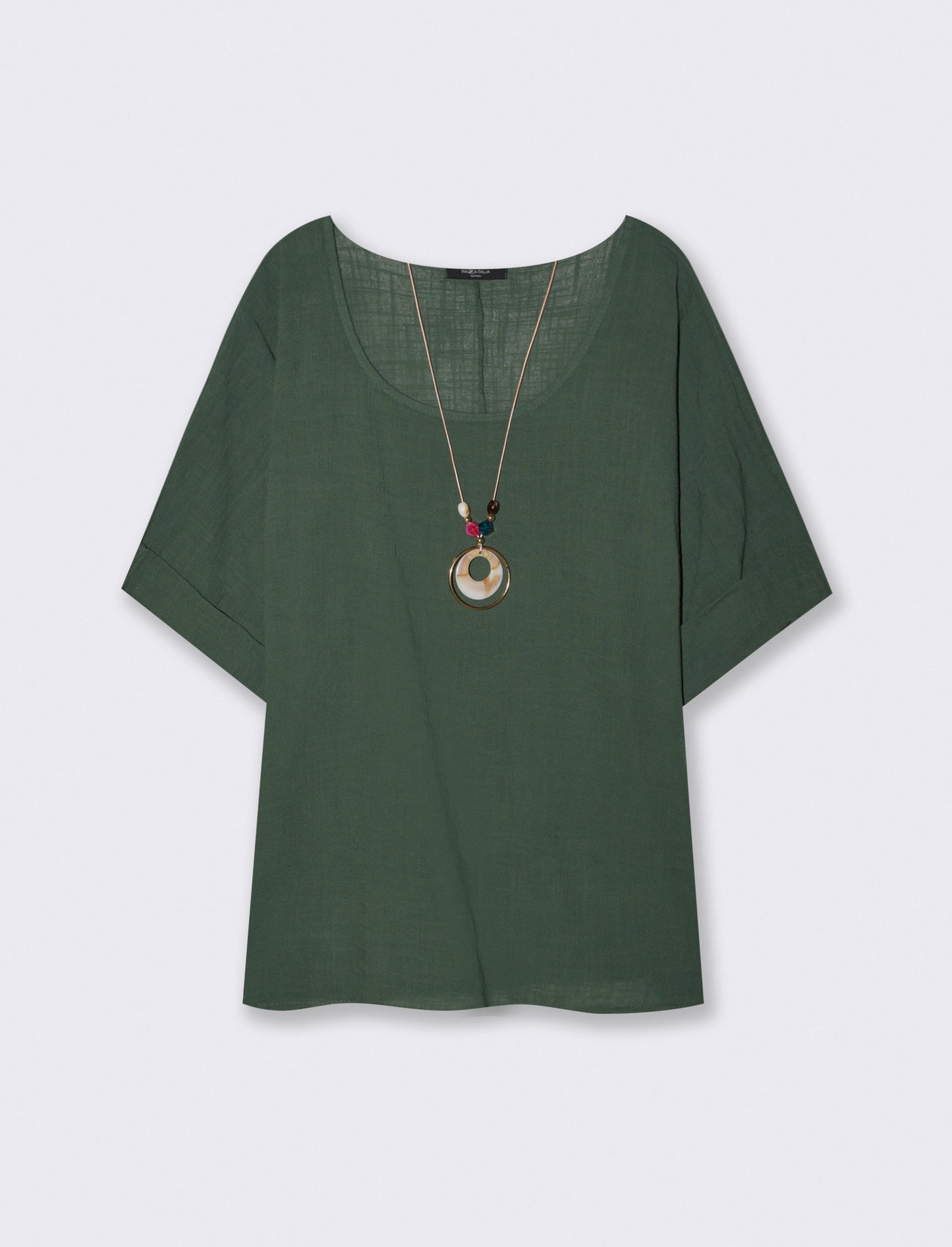 Round neck blouse with three-quarter sleeves - Green
