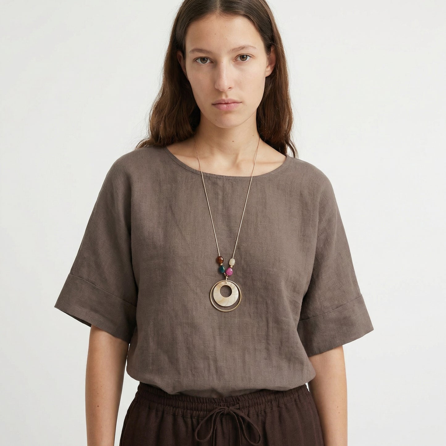 Round neck blouse with three-quarter sleeves - Grey