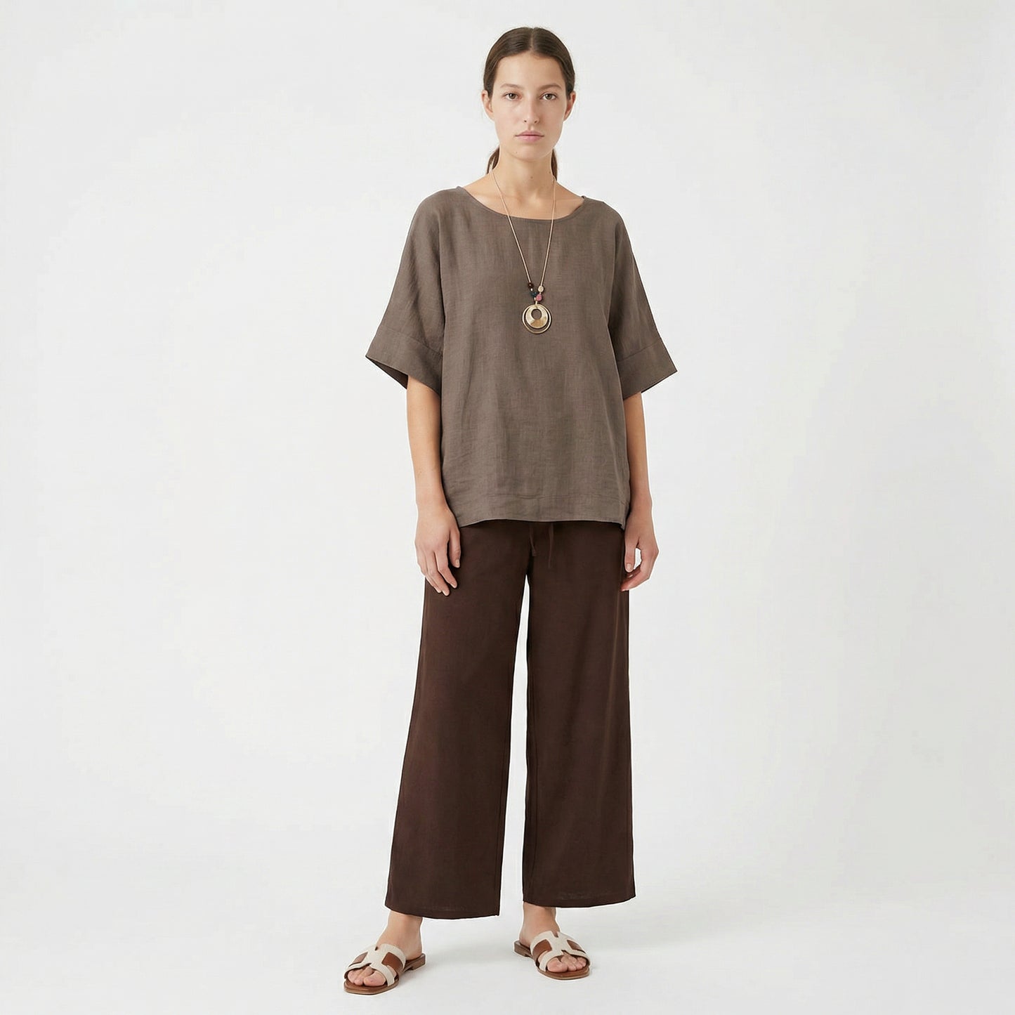 Round neck blouse with three-quarter sleeves - Grey
