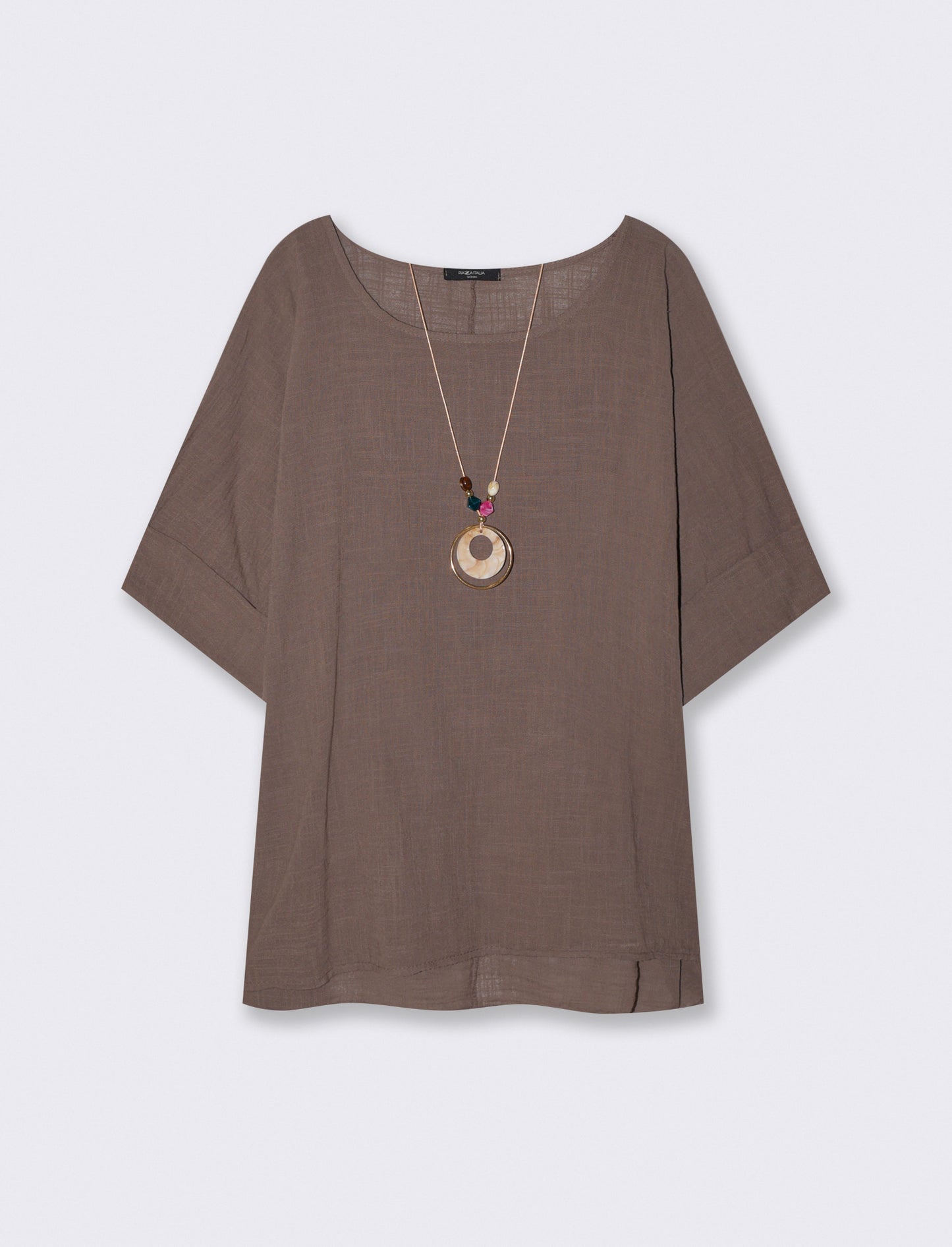 Round neck blouse with three-quarter sleeves - Grey