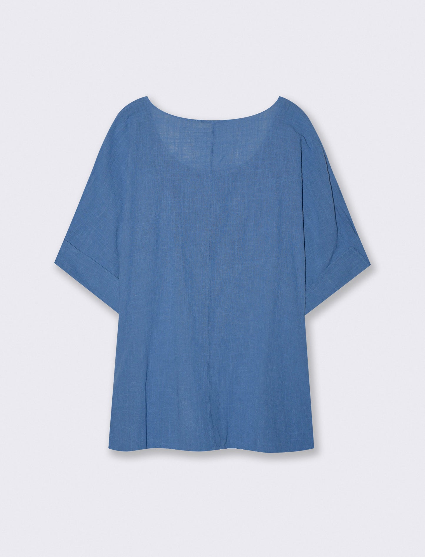 Round neck blouse with three-quarter sleeves - Blue
