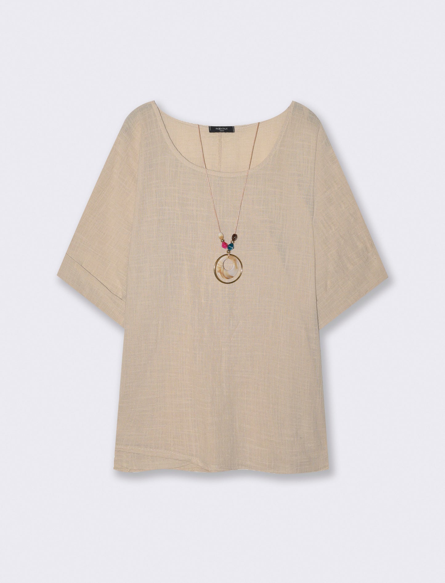Round neck blouse with three-quarter sleeves - Beige