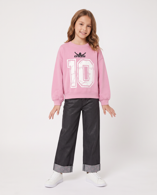 Sporty sweatshirt for girls with D1OS print - Pink