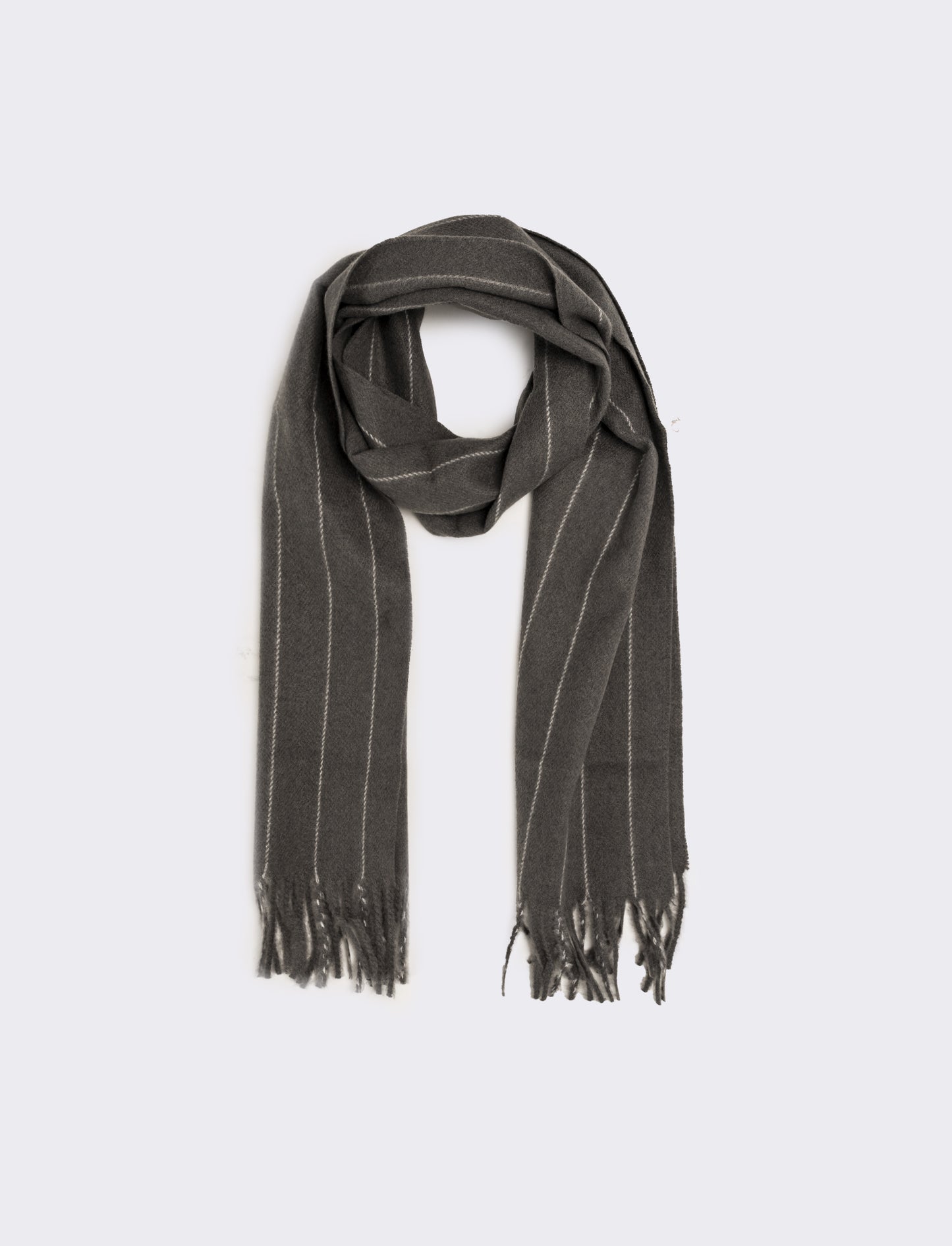 Sciarpa uomo a righe con frange - Grigio
