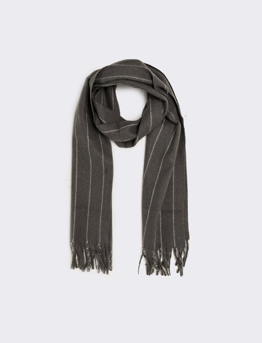 Sciarpa uomo a righe con frange - Grigio
