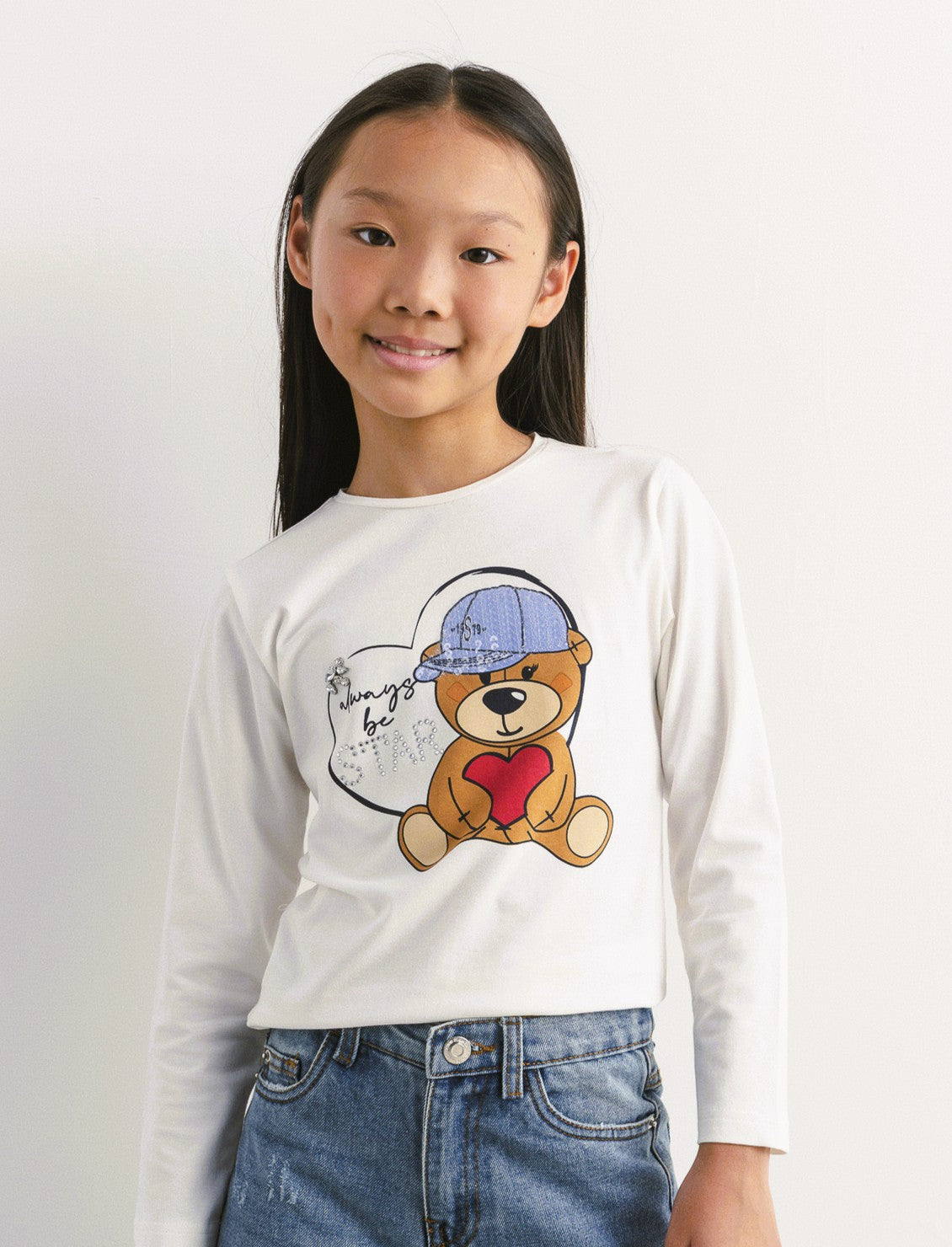 Tshirt da bambina orso - Bianco sporco