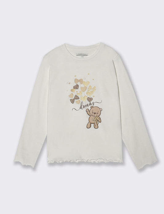 T-shirt orlo ondulato - Bianco sporco