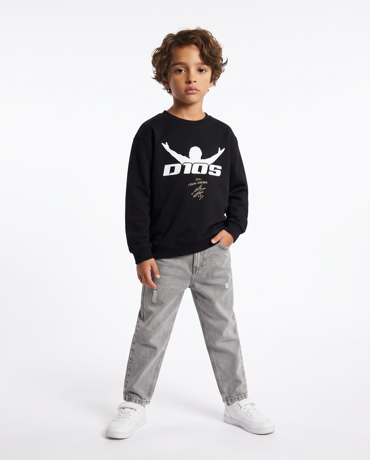 Felpa girocollo con stampa D10S - Nero