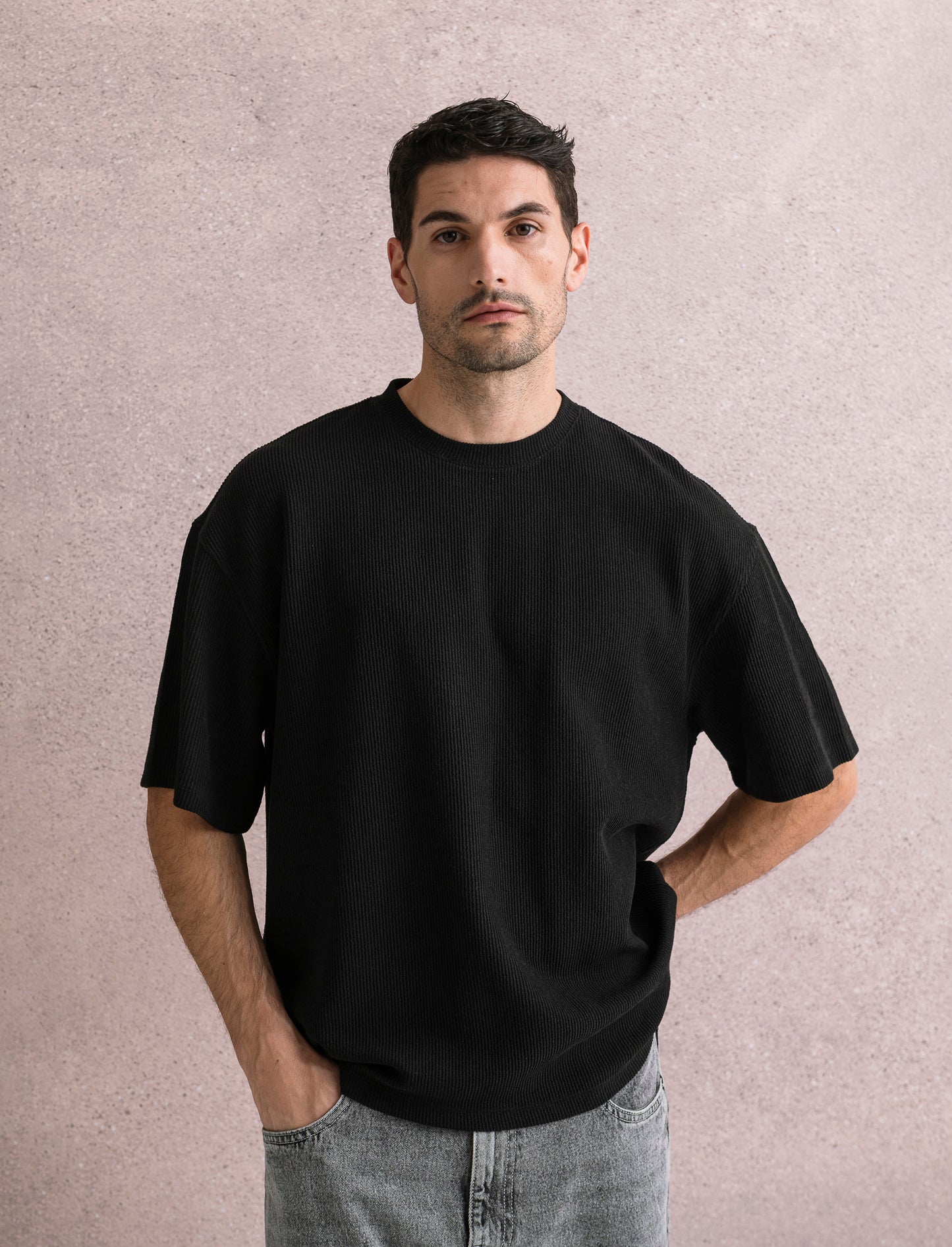 T-SHIRT BOXY FIT EFFETTO MAGLIA - Nero