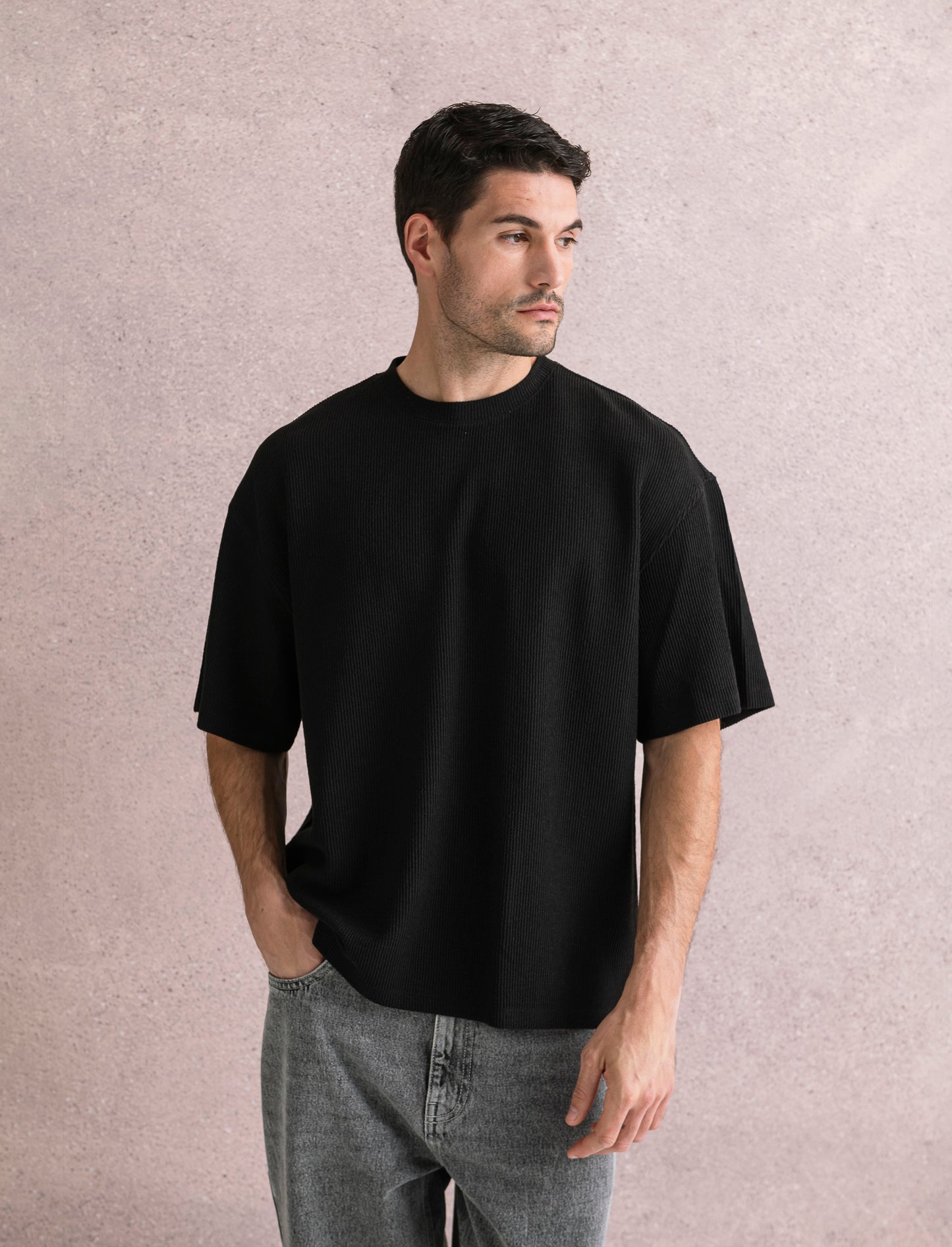 T-SHIRT BOXY FIT EFFETTO MAGLIA - Nero