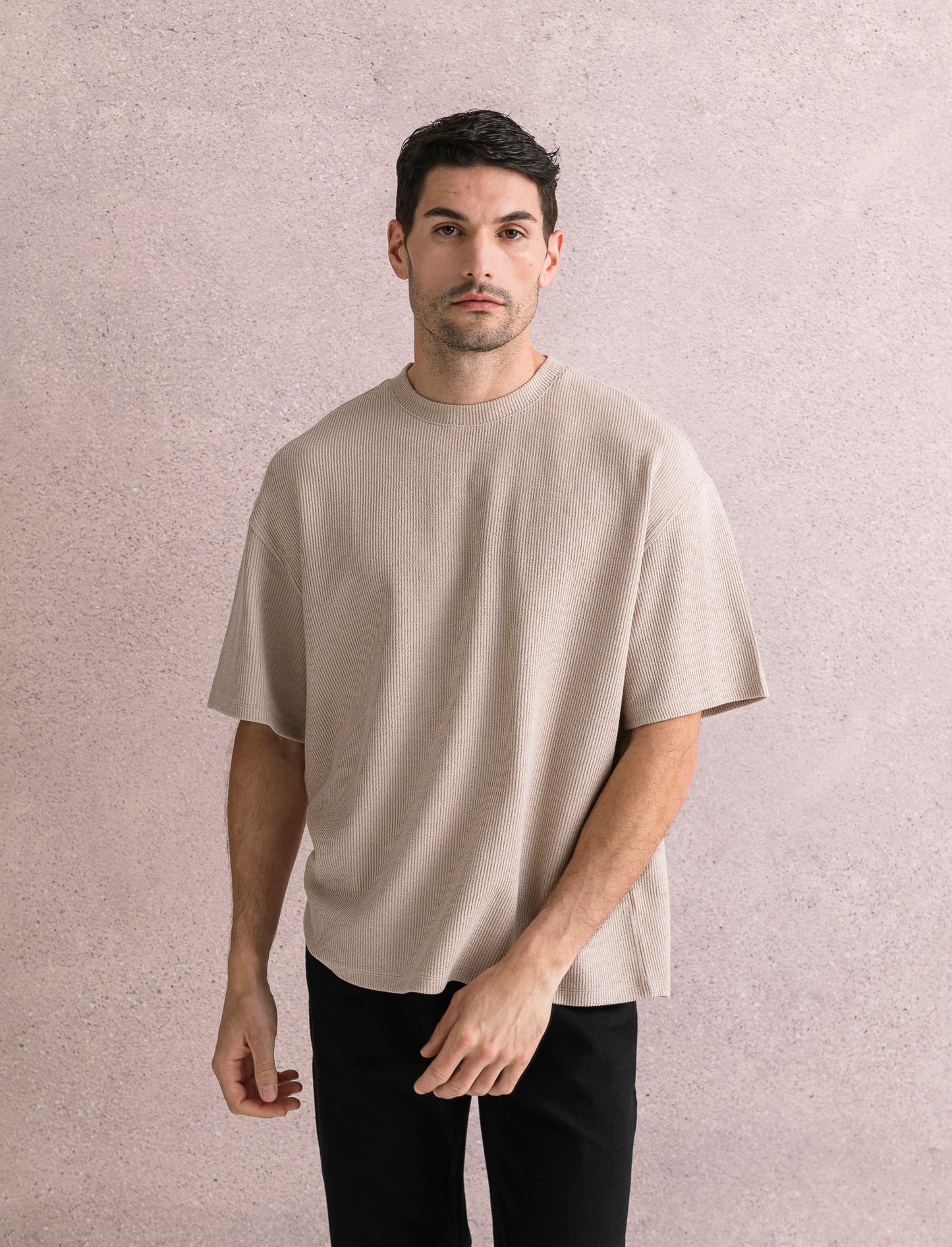 T-SHIRT BOXY FIT EFFETTO MAGLIA - Beige