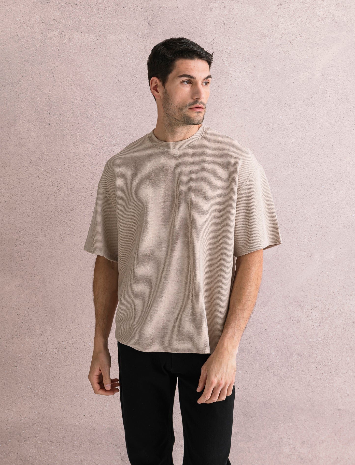 T-SHIRT BOXY FIT EFFETTO MAGLIA - Beige
