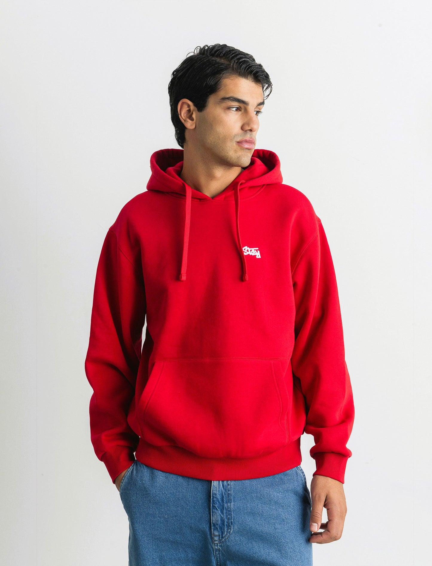 FELPA CON CAPPUCCIO E RICAMO - Rosso