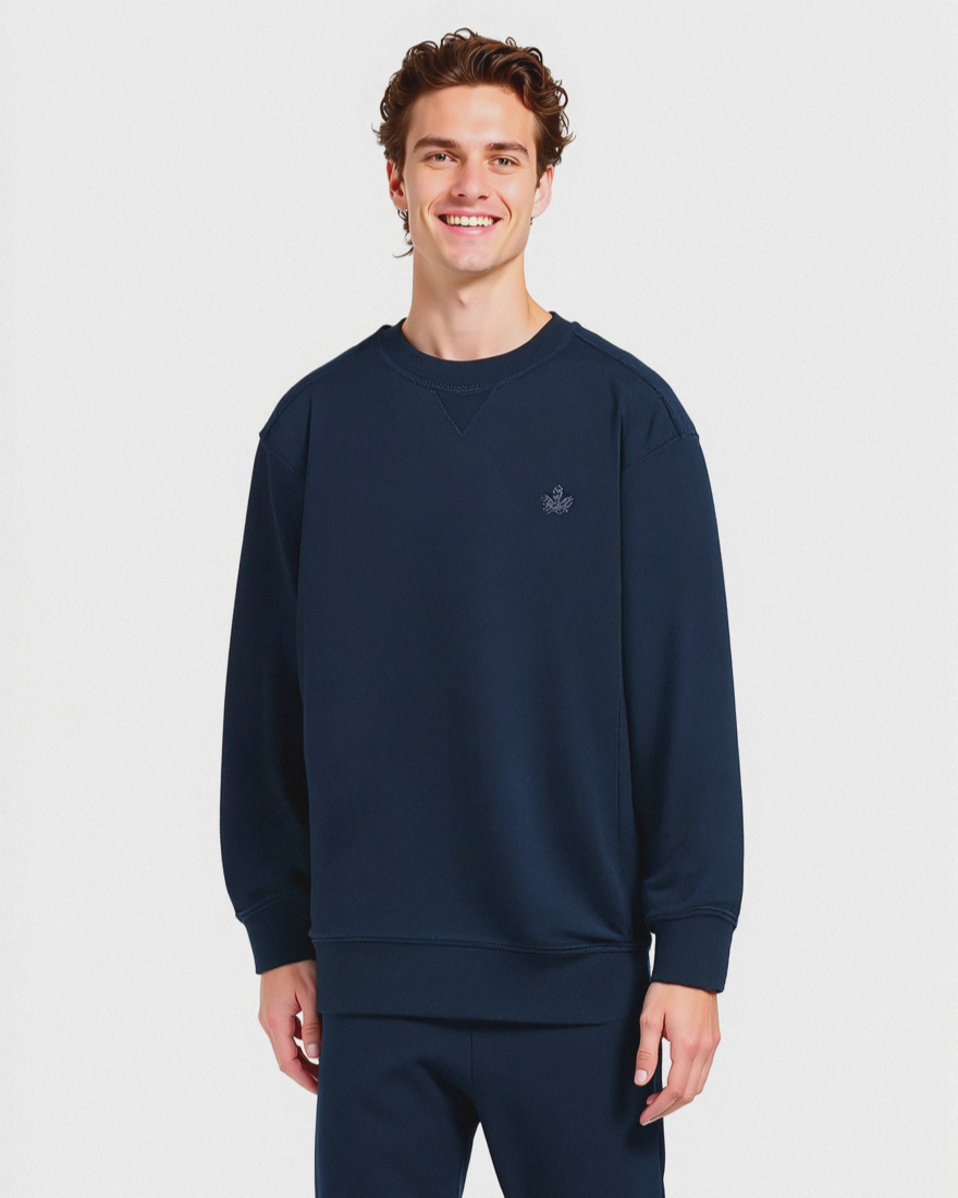 FELPA GIROCOLLO REGULAR FIT CON RICAMO - Blu
