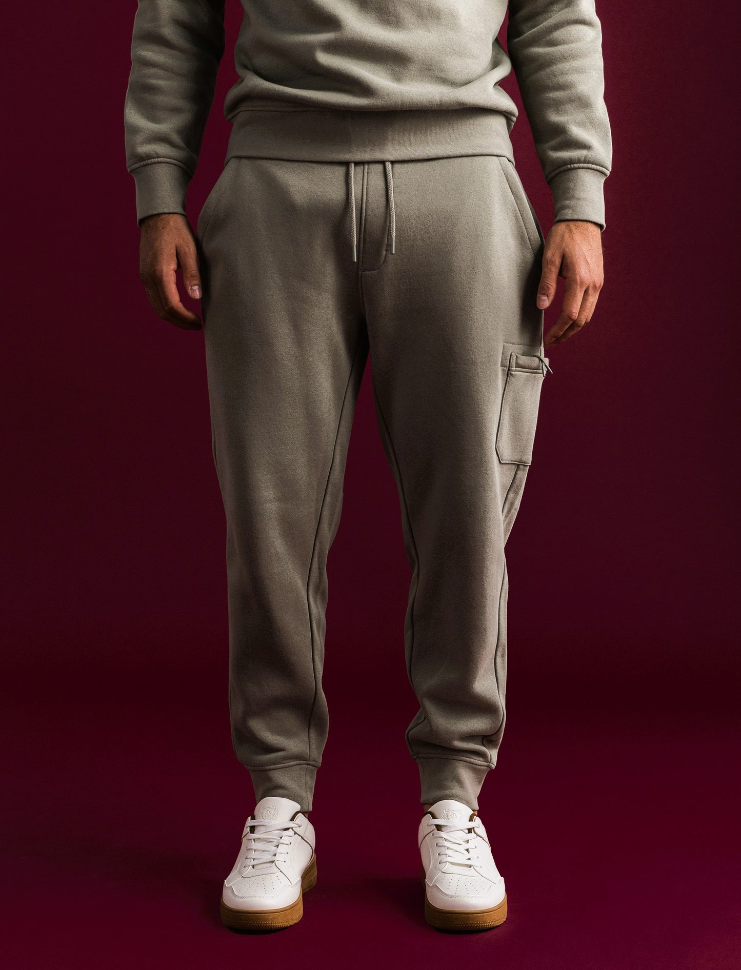 PANTALONI JOGGER  IN FELPA CON TASCA LATERALE - Verde salvia