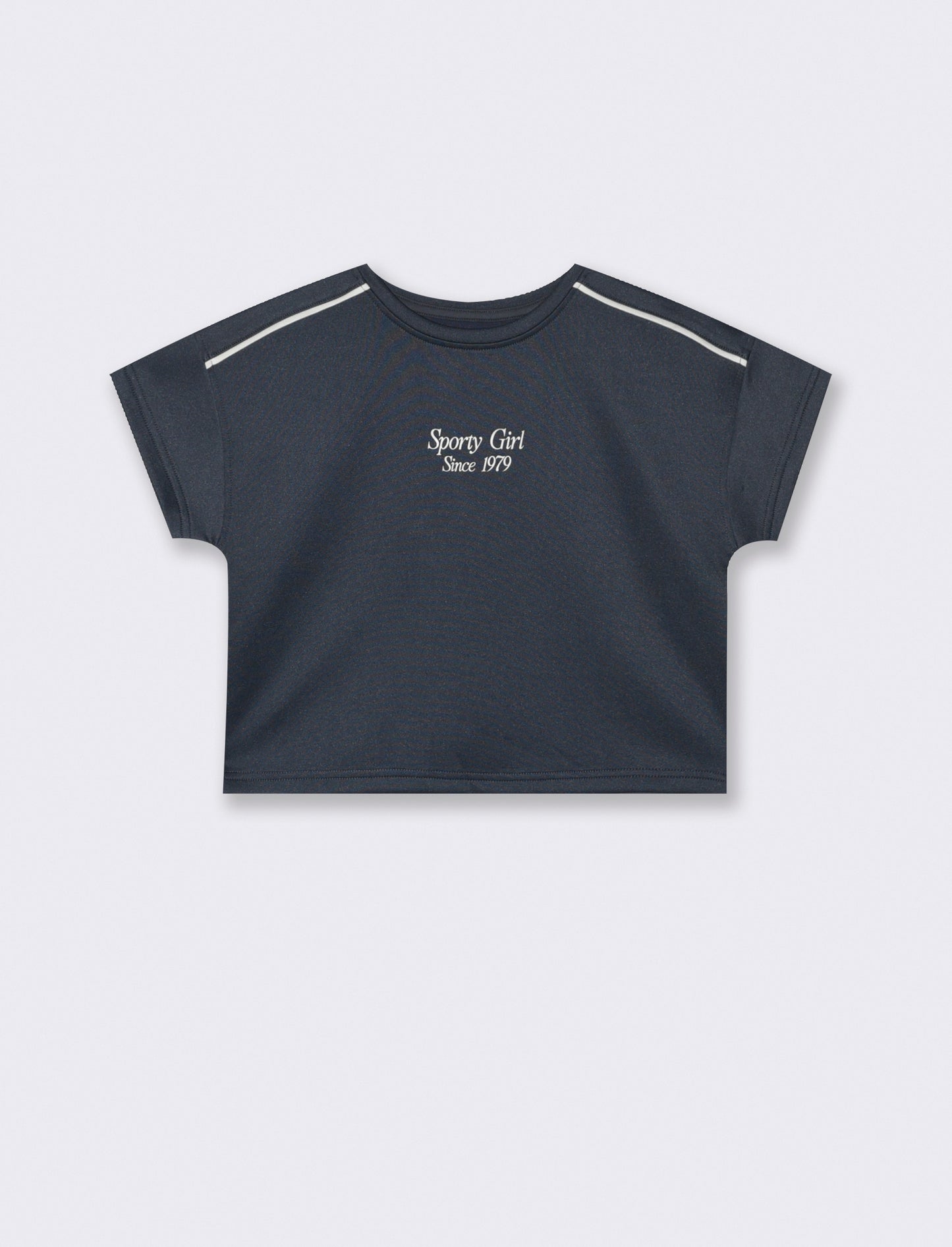 T-shirt mezza manica cropped in tessuto tecnico con profili a contrasto. - Blu