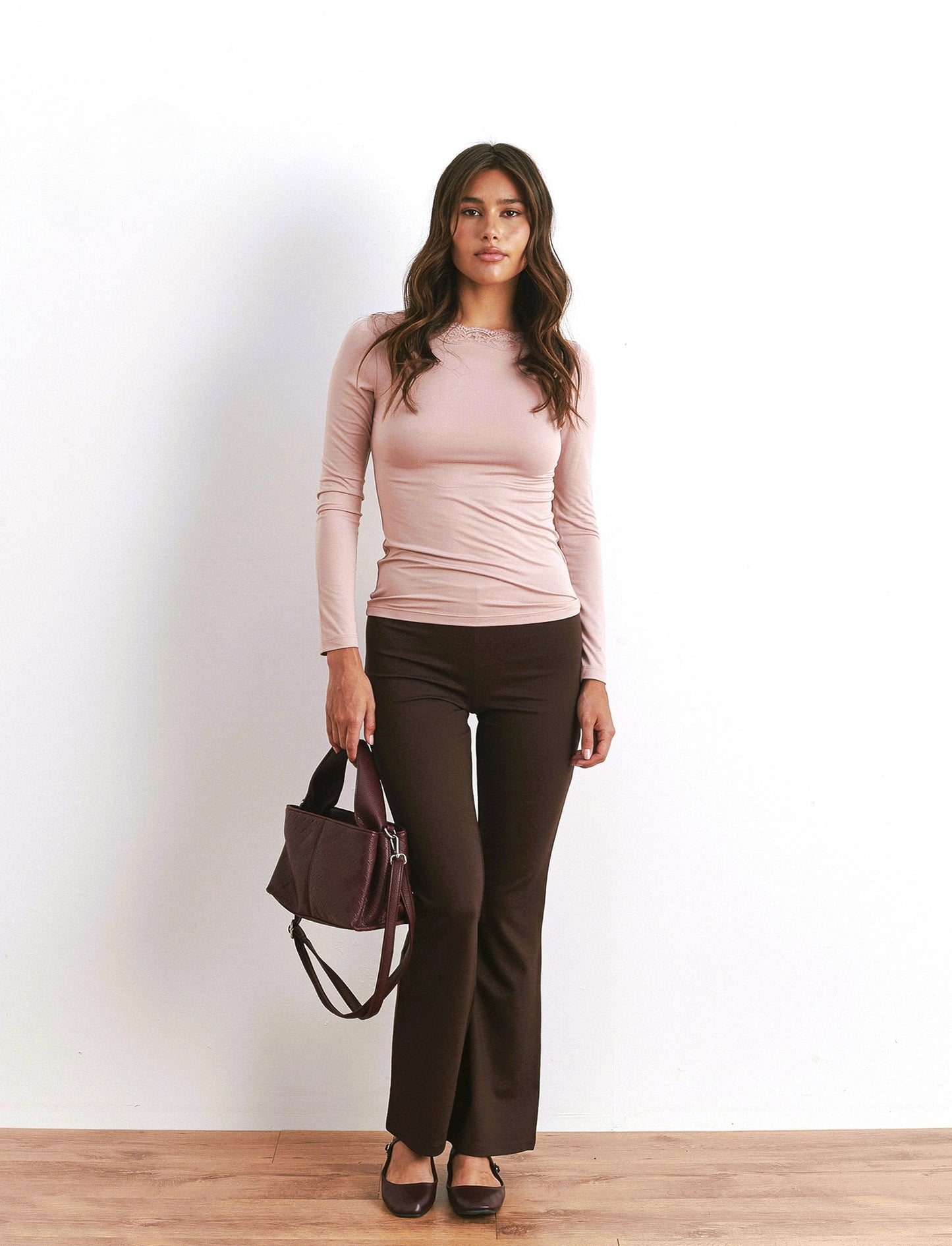 PANTALONE FLARE IN PUNTO MILANO - Marrone tabacco