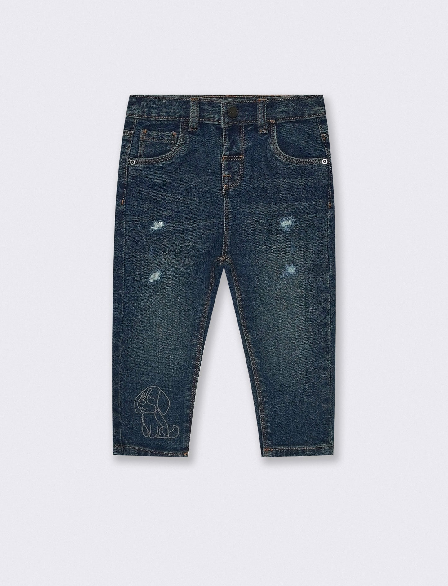 Jeans scuri con rotture e ricamo - Denim