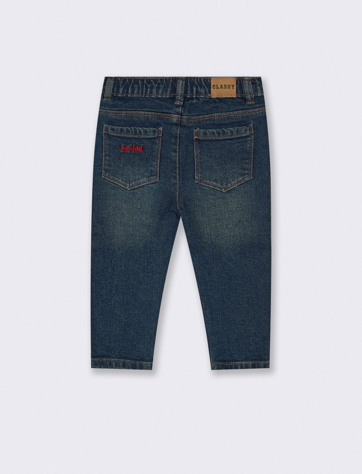 Jeans scuri con rotture e ricamo - Denim