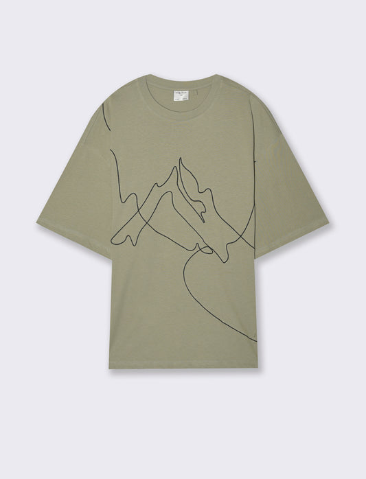 T-shirt boxy fit con ricamo - Verde salvia