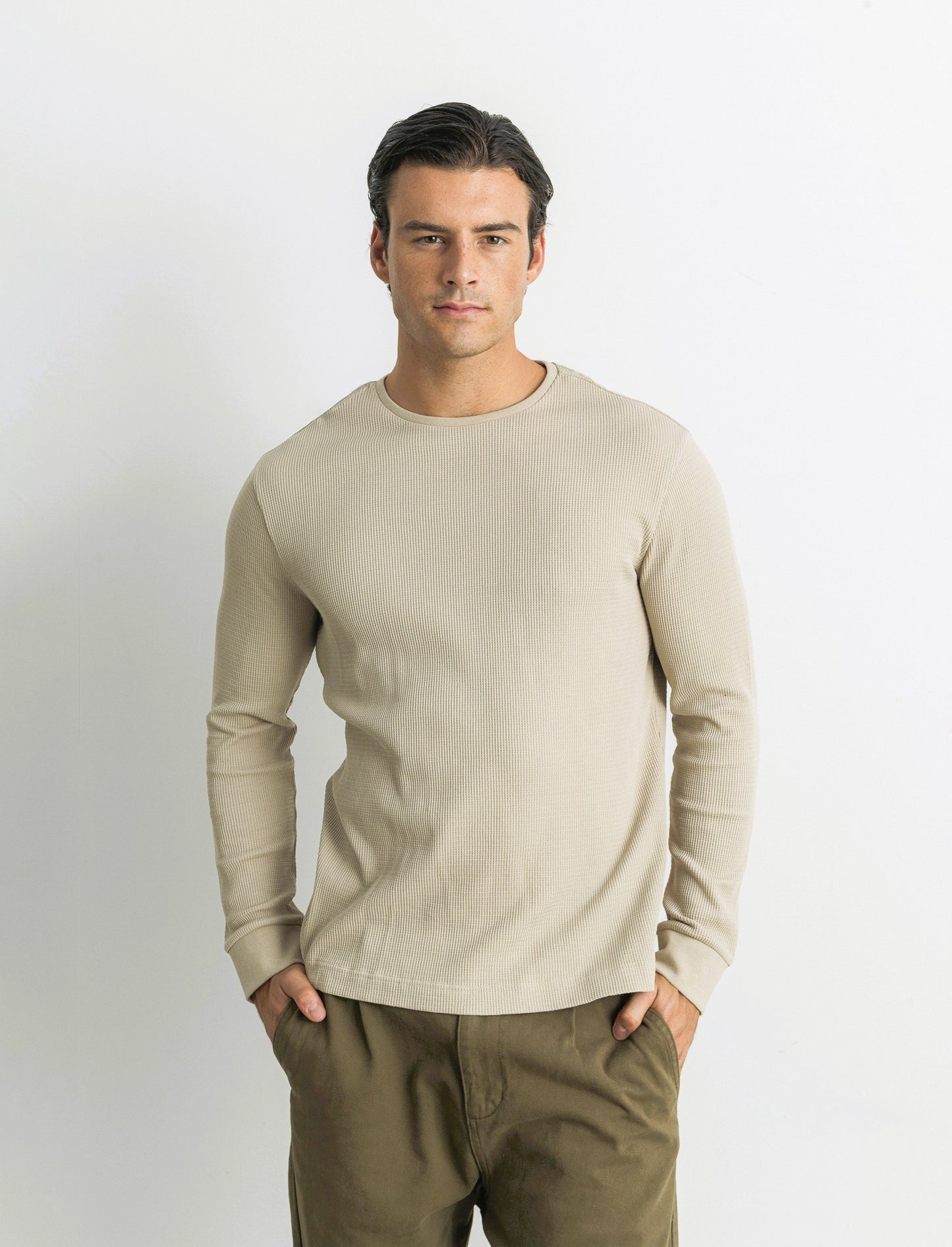 T-SHIRT  IN WAFFLE  SLIM FIT - Beige
